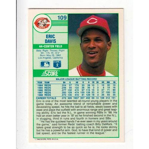 1989 Score Eric Davis baseball card #109 – Reds