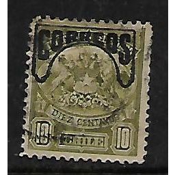 CHILE 1904 HUEMUL MOUNTAIN DEER 10c OLIVE OPT CORREOS SG 96 FINE USED#