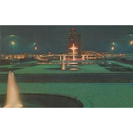 New York International Airport Night Illuminations New Arrival Building Postcard