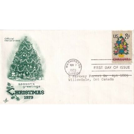 United States 1973 Christmas FDC Washington DC cancel typed V GC
