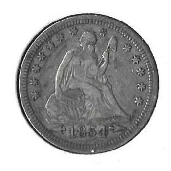 1854 US Seated Liberty Quarter VF/XF XF Grey Sheet is $85.00