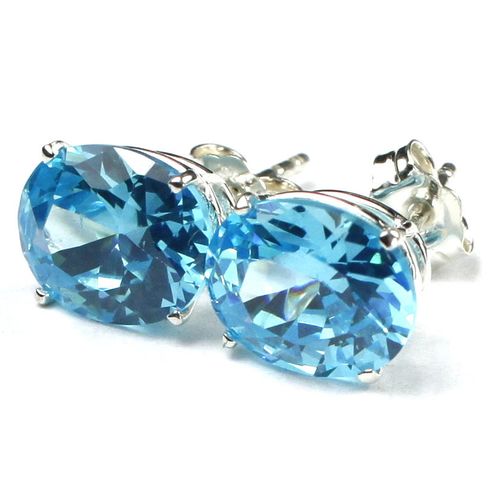 Swiss Blue CZ, 925 Sterling Silver Post Earrings, SE102