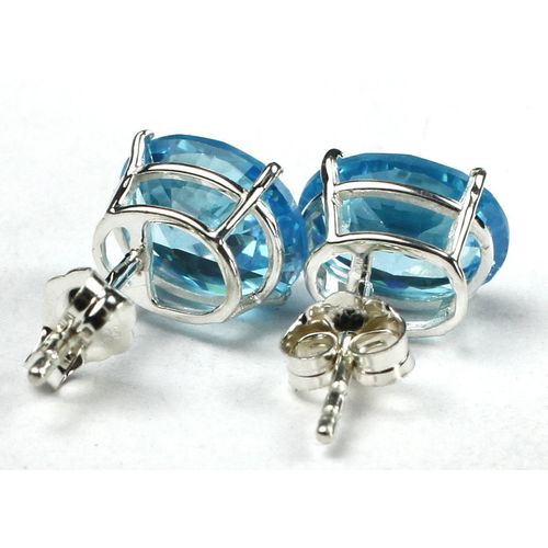 Swiss Blue CZ, 925 Sterling Silver Post Earrings, SE102