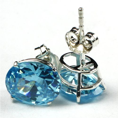 Swiss Blue CZ, 925 Sterling Silver Post Earrings, SE102