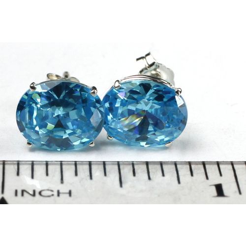 Swiss Blue CZ, 925 Sterling Silver Post Earrings, SE102