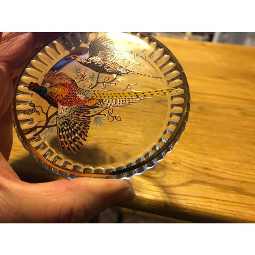 Ball Brand Glass Paper Weight with Pheasants, Fluted Edge