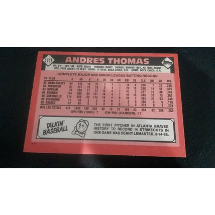 1986 Topps Traded Card # 111T Andres Thomas Excellent (5) Atlanta Braves