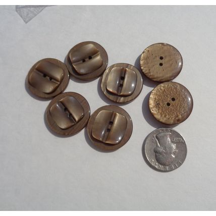 J7 Brown Raised Front Coat Button 25mm 1 Inch Round 2 Hole 7 Pieces Sewing Craft