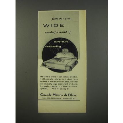 1956 Grande Maison de Blanc Linens Ad - From our great, wide wonderful world