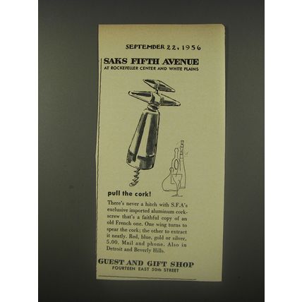 1956 Saks Fifth Avenue Corkscrew Ad - Pull the cork