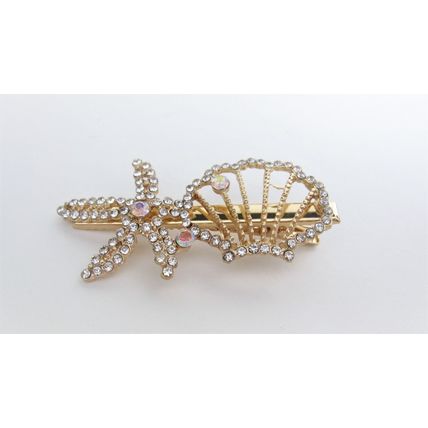 Gold starfish shell metal crystal alligator hair pin clip barrette