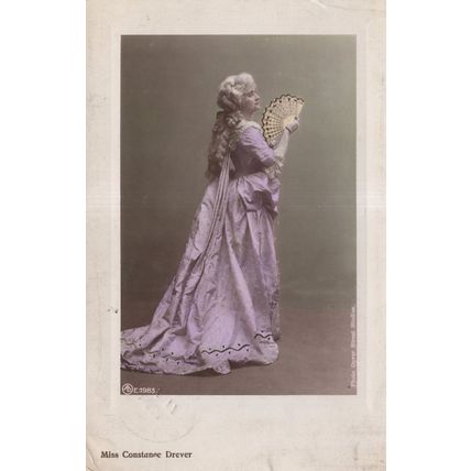 Miss Constance Drever Edwardian Actress Purple Dress Rare Postcard