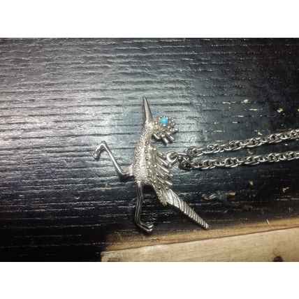 Roadrunner Blue Glass Eye Necklace Running Bird Feathers