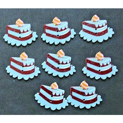 8 Blue Cake Shaped Wooden Buttons - 25mm high x 30mm wide