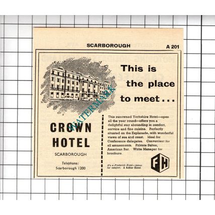 Crown Hotel Scarborough Small Advert - 1958 Cutting