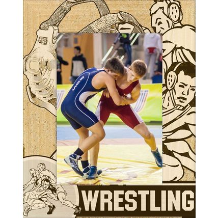 Wrestling Laser Engraved Wood Picture Frame Portrait (3 x 5)