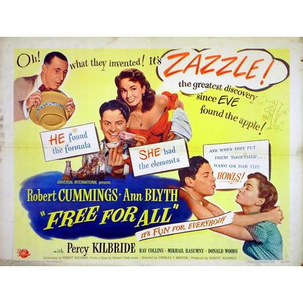 FREE FOR ALL 1950 Ann Blyth, Robert Cummings US HALF SHEET POSTER