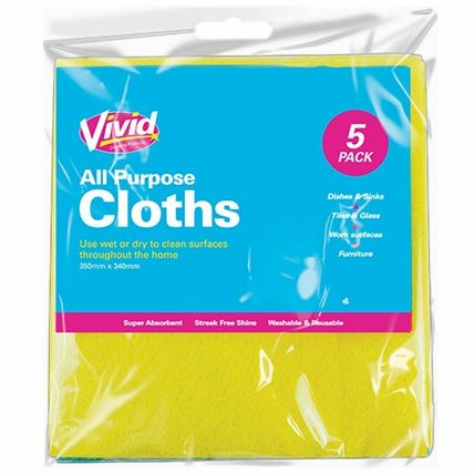 5Pc WASHABLE ALL PURPOSE CLEANING CLOTHS Dish Sink Tile Glass Surface Furniture
