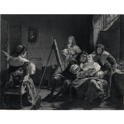 WIFE’S PORTRAIT - PEPY’S DIARY 1866 Alfred Elmore - Samuel S. Smith ENGRAVING
