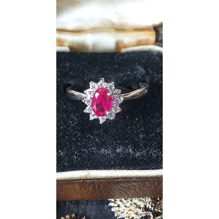 Vintage 1980-s 925 Sterling Silver Pink Zircon and CZ Ring Size US 6 1/2, UK N.