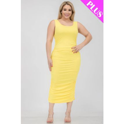 Women's Plus Size Square Neck Ruched Bodycon Midi Dress