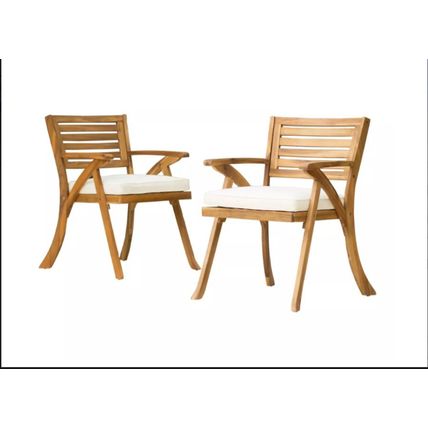 Hermosa Acacia Wood Arm Chairs (Set of 2) Water-Resistant Cushions, Outdoor Seat