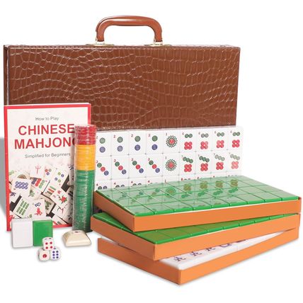 Chinese Mahjong Set, Mahjong Game Set with 146 Numbered Large Tiles (1.5", Green