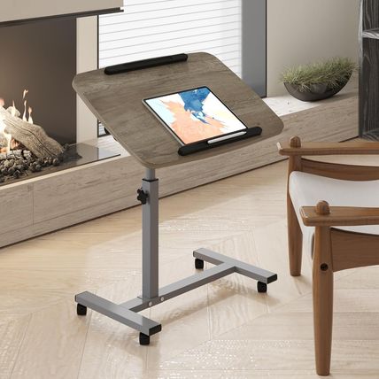 Adjustable Overbed Bedside Table with Wheels Hospital Bed Table Portable Compute