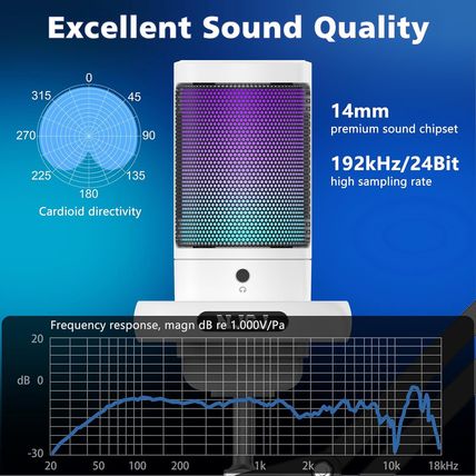 NJSJ USB Gaming Microphone for PC, Condenser Mic with Boom Arm for PS4/ PS5/ Mac