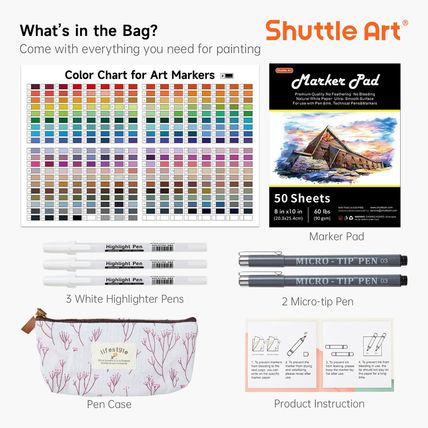 Shuttle Art 310 Colors Alcohol Markers, 309 Colors Dual Tip Art Marker Set plus