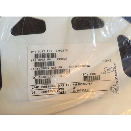 NEW LOT 1,250 VISHAY WSR2R0330FEA RESISTOR WIREWOUND, 0.033 OHM, 2W,EG