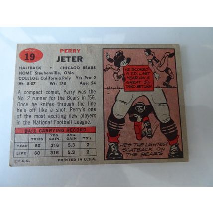1957 Topps Football Card # 019 Perry Jeter Very Good (3) Chicago Bears