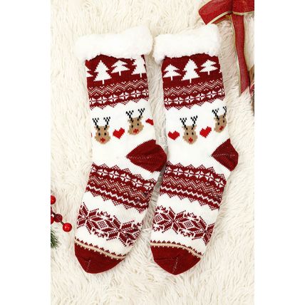 Fiery Red Cartoon Santa Claus Christmas Fleece Socks