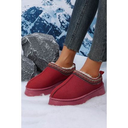 Fiery Red Suede Contrast Print Plush Lined Snow Boots
