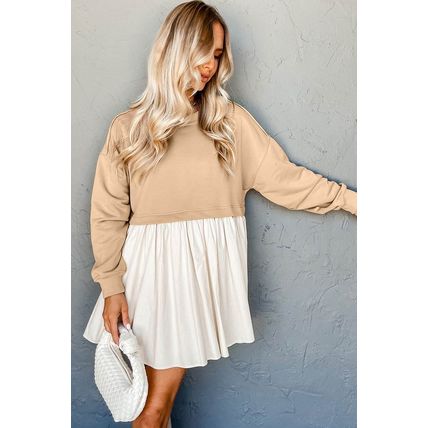 Pale Khaki Sweatshirt Poplin Mini Dress