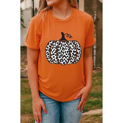 Orange Leopard Pumpkin Graphic Daily Fashion Tee