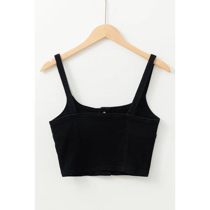 Black Acid Wash Buttoned Cropped Slim Denim Tank Top