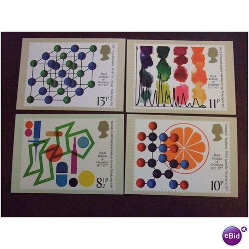 1977 GB Chemistry Centenary PHQ 21 mint set of 4 cards crystallography