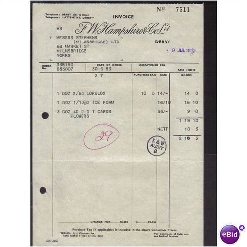 F W HAMPSHIRE & CO LTD, DERBY, 30/6/1953