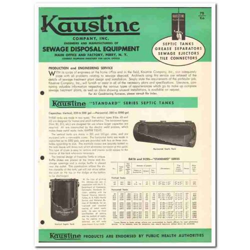 kaustine company 1954 septic sewage disposal equipment vintage catalog