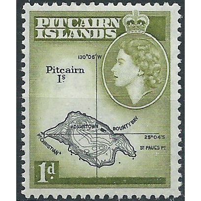 Pitcairn Islands 1957 SG19 1d Black & Olive-Green Mounted Mint . ..