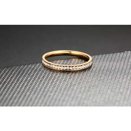 Mia Wedding Band. Yellow Gold Plated Stainless Steel. AAA CZ in full circle