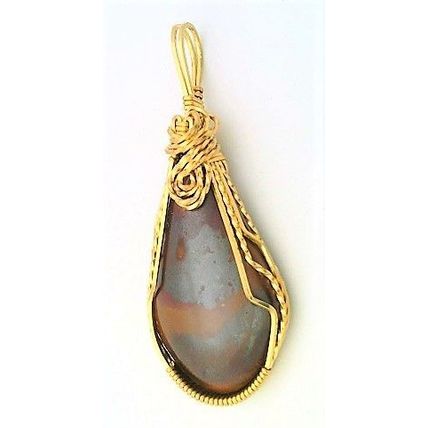 Mara Mamba Tiger Eye Brass Wire Wrap Gemstone Pendant 57