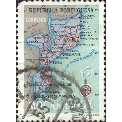 MOZAMBIQUE, Map of Mozambique, blue 1954, 0.50Esc