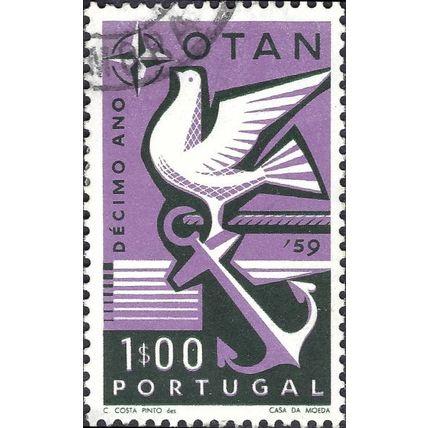 PORTUGAL, 10 years NATO, violet 1959, 1Esc