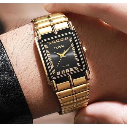Latest Black Square Tank Face Gold Stainless Steel Movable Clasp Bracelet Watch