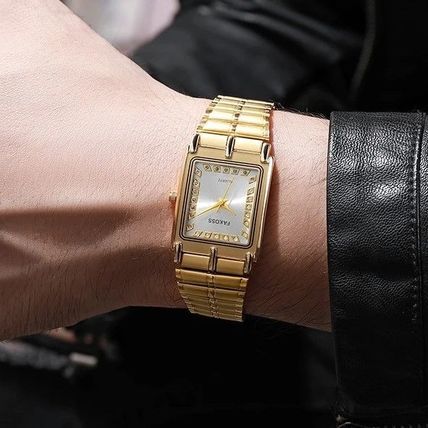 Unisex Silver Square Tank Face Gold Stainless Steel Movable Clasp Bracelet Watch