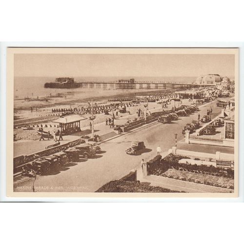 Marine Parade and Pier Worthing West Sussex Postcard Wardles