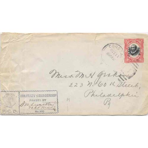 Panama Canal 1918 Postal Sta., Military Censorship #148 to PA USA