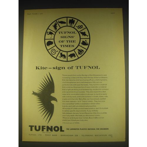 1962 Tufnol Plastics Ad - Kite - sign of Tufnol
